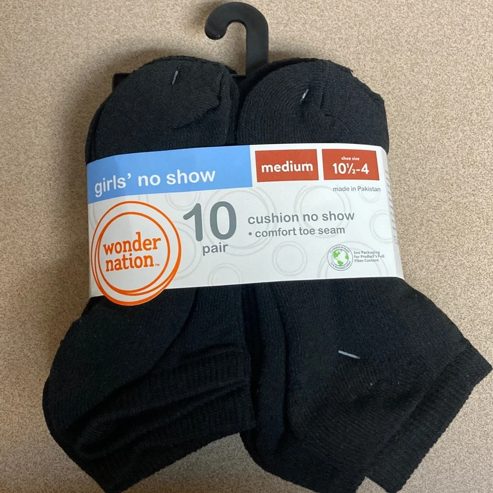 Wonder Nation Girls' Black No Show Socks - 10 Pack